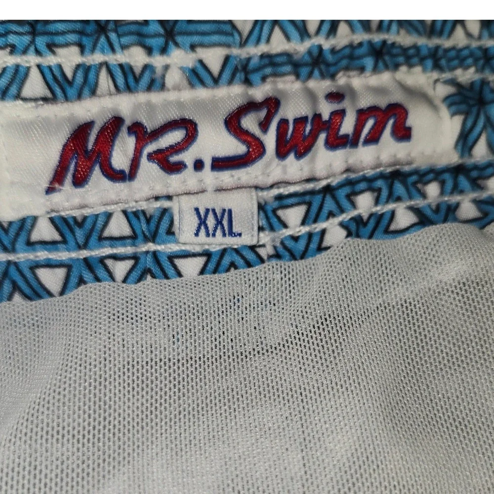 Mr Swim Mens‎ Blue Geometric Triangle Print Swim Trunks Board Shorts XXL 2923